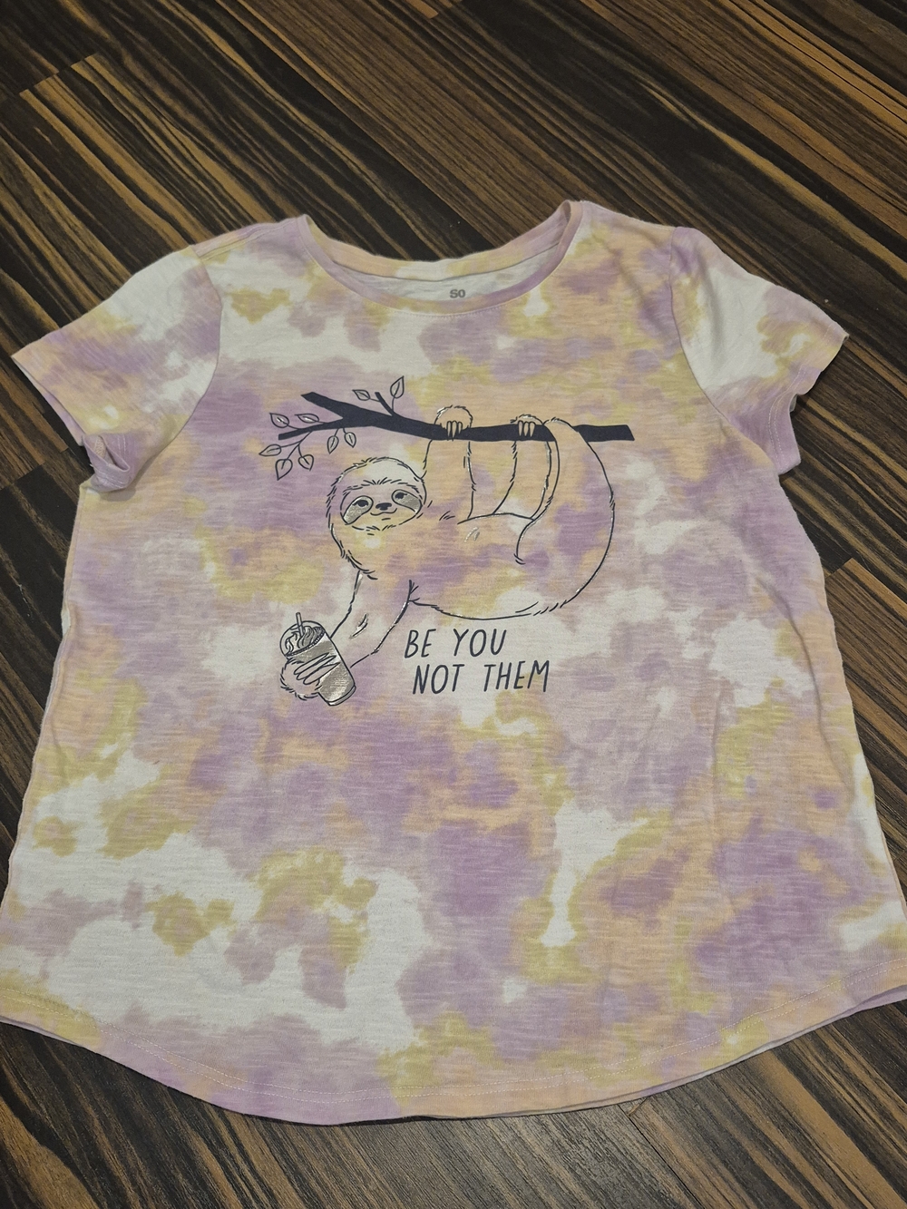 SO Girls Tie-Dye Sloth Graphic Tee - Purple & Yellow